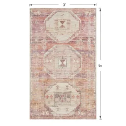 (B826) Red & Pink Tribal Patterned Washable Accent Rug, 3x5 10 (B826) Red & Pink Tribal Patterned Washable Accent Rug, 3x5 -Rugs Sales Store b826 red pink tribal patterned washable accent rug 3x5 5