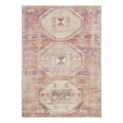 (B826) Red & Pink Tribal Patterned Washable Area Rug, 5x7