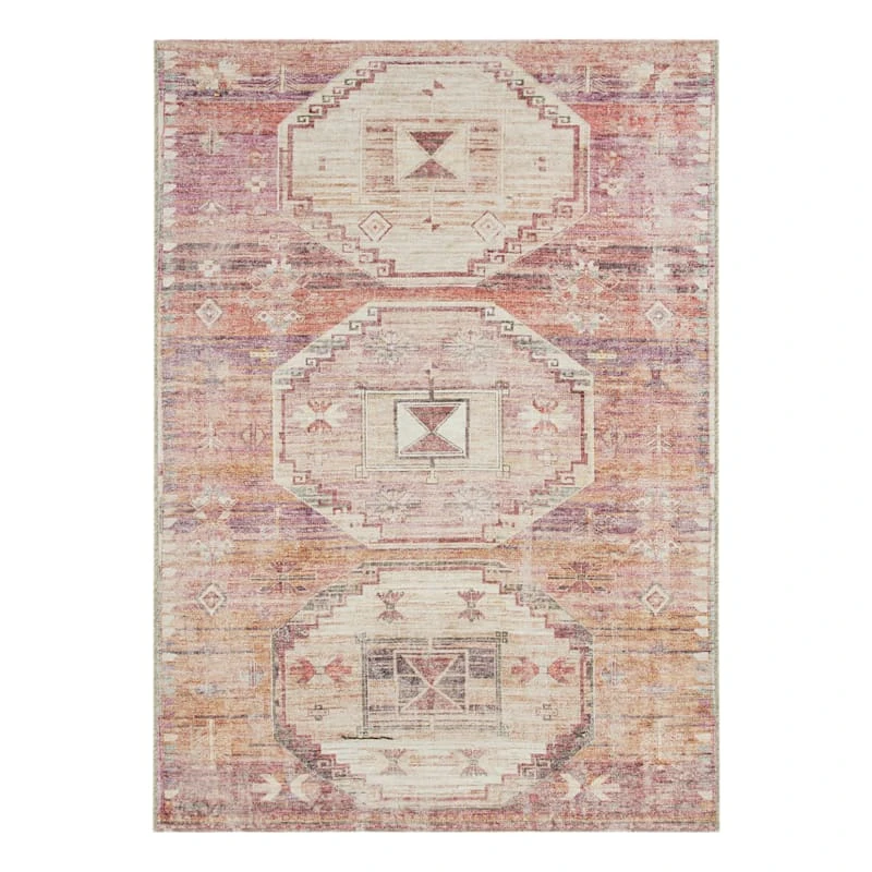 (B826) Red & Pink Tribal Patterned Washable Area Rug, 5x7 1 (B826) Red & Pink Tribal Patterned Washable Area Rug, 5x7