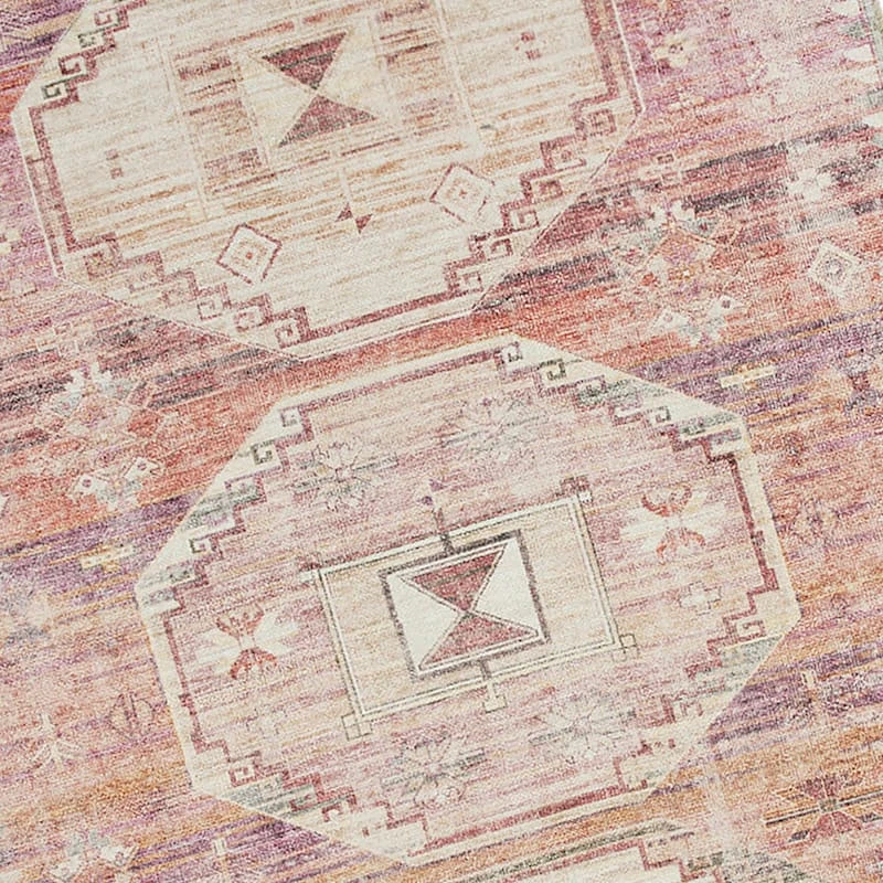 (B826) Red & Pink Tribal Patterned Washable Area Rug, 5x7 4 (B826) Red & Pink Tribal Patterned Washable Area Rug, 5x7 - Image 4
