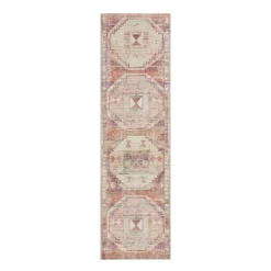 (B826) Red & Pink Tribal Patterned Washable Runner, 2x7