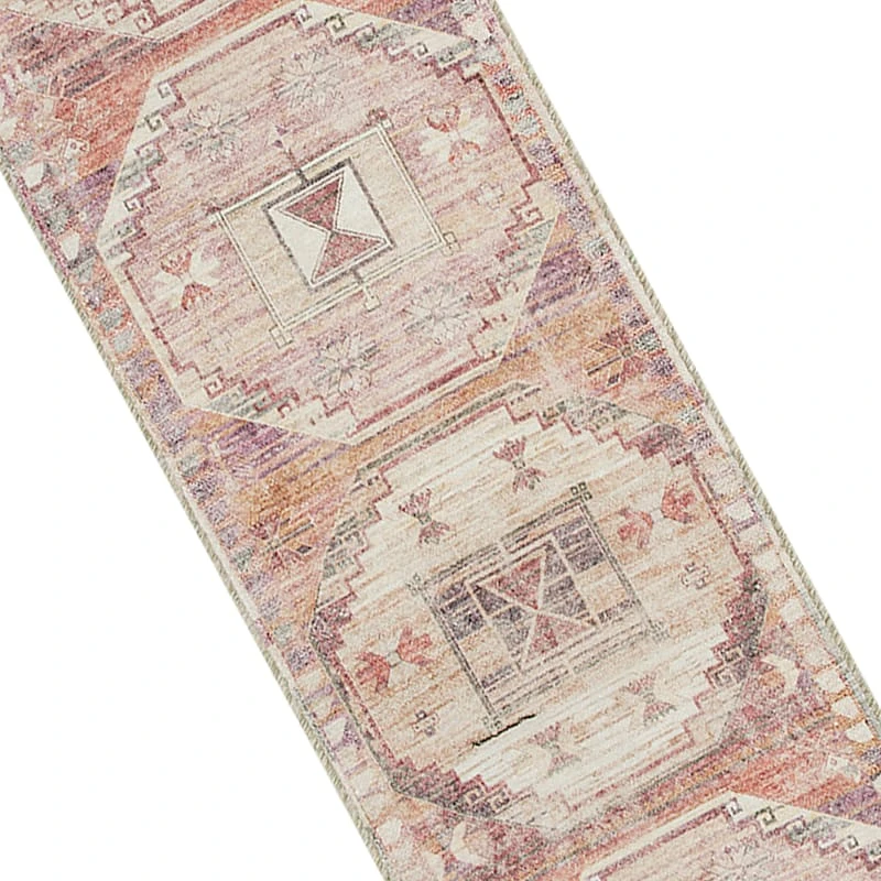 (B826) Red & Pink Tribal Patterned Washable Runner, 2x7 4 (B826) Red & Pink Tribal Patterned Washable Runner, 2x7 - Image 4