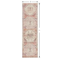 (B826) Red & Pink Tribal Patterned Washable Runner, 2x7 12 (B826) Red & Pink Tribal Patterned Washable Runner, 2x7 -Rugs Sales Store b826 red pink tribal patterned washable runner 2x7 6