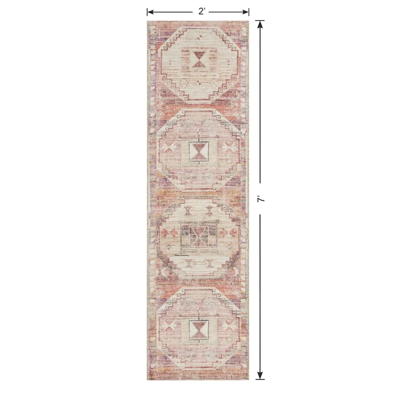 (B826) Red & Pink Tribal Patterned Washable Runner, 2x7 6 (B826) Red & Pink Tribal Patterned Washable Runner, 2x7 - Image 6