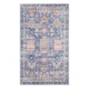(B828) Blue Floral Medallion Washable Accent Rug, 3x5