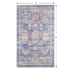 (B828) Blue Floral Medallion Washable Accent Rug, 3x5 10 (B828) Blue Floral Medallion Washable Accent Rug, 3x5 -Rugs Sales Store b828 blue floral medallion washable accent rug 3x5 5