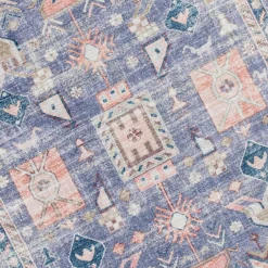 (B828) Blue Floral Medallion Washable Area Rug, 5x7 -Rugs Sales Store b828 blue floral medallion washable area rug 5x7 4