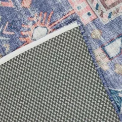 (B828) Blue Floral Medallion Washable Area Rug, 5x7 -Rugs Sales Store b828 blue floral medallion washable area rug 5x7 5