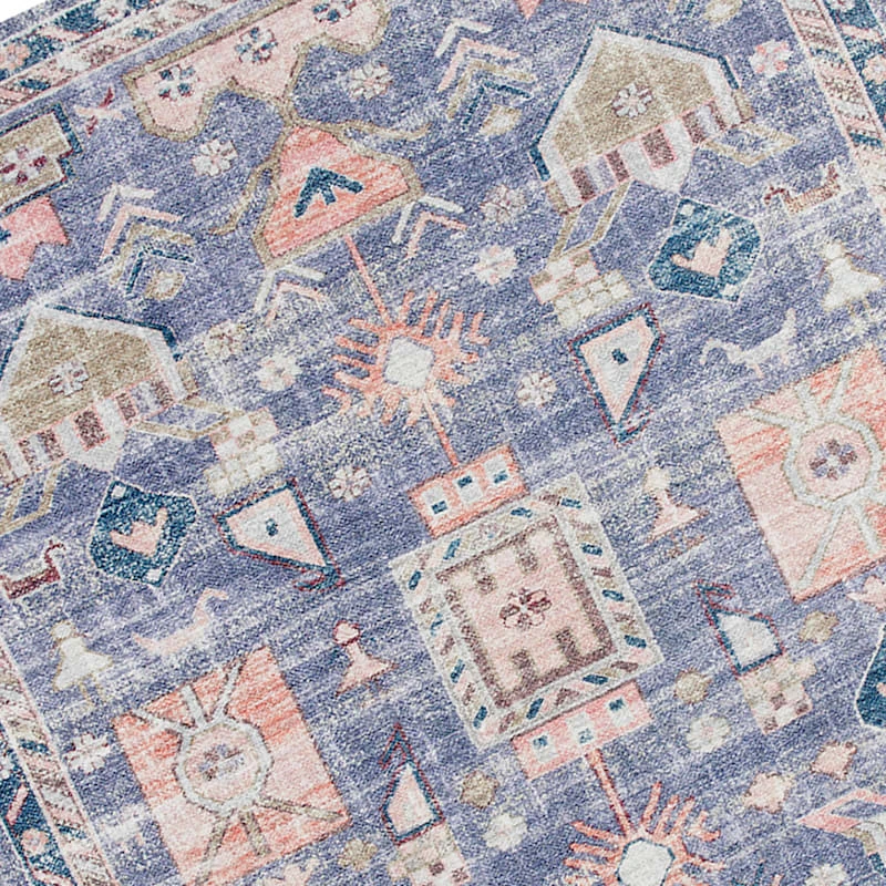 (B828) Blue Floral Medallion Washable Area Rug, 8x10 4 (B828) Blue Floral Medallion Washable Area Rug, 8x10 - Image 4