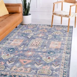 (B828) Blue Floral Medallion Washable Area Rug, 8x10 13 (B828) Blue Floral Medallion Washable Area Rug, 8x10 -Rugs Sales Store b828 blue floral medallion washable area rug 8x10 7
