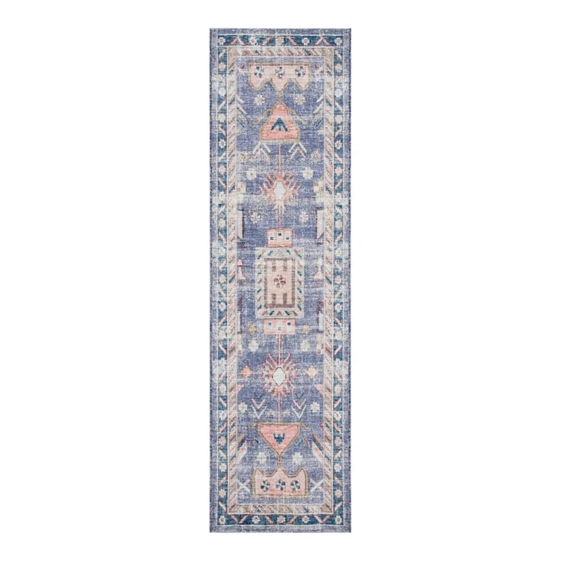 (B828) Blue Floral Medallion Washable Runner, 2x7 1 (B828) Blue Floral Medallion Washable Runner, 2x7