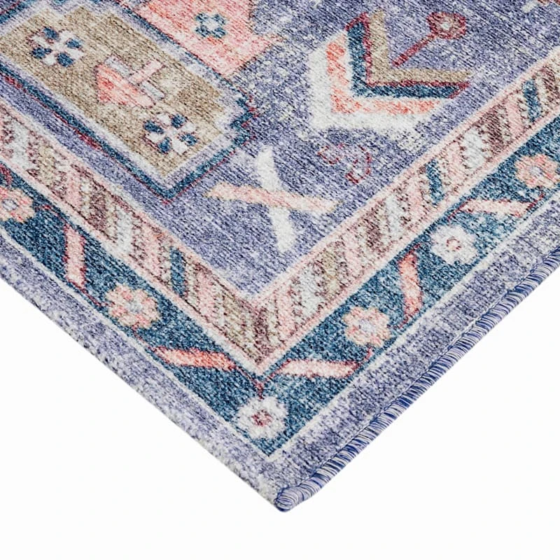 (B828) Blue Floral Medallion Washable Runner, 2x7 2 (B828) Blue Floral Medallion Washable Runner, 2x7 - Image 2