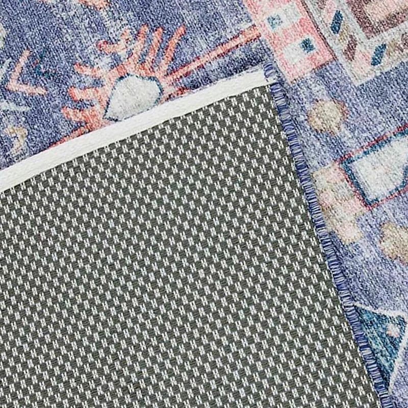 (B828) Blue Floral Medallion Washable Runner, 2x7 4 (B828) Blue Floral Medallion Washable Runner, 2x7 - Image 4