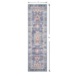 (B828) Blue Floral Medallion Washable Runner, 2x7 10 (B828) Blue Floral Medallion Washable Runner, 2x7 -Rugs Sales Store b828 blue floral medallion washable runner 2x7 5