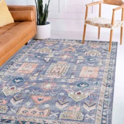 (B828) Blue Floral Medallion Washable Runner, 2x7 11 (B828) Blue Floral Medallion Washable Runner, 2x7 -Rugs Sales Store b828 blue floral medallion washable runner 2x7 6