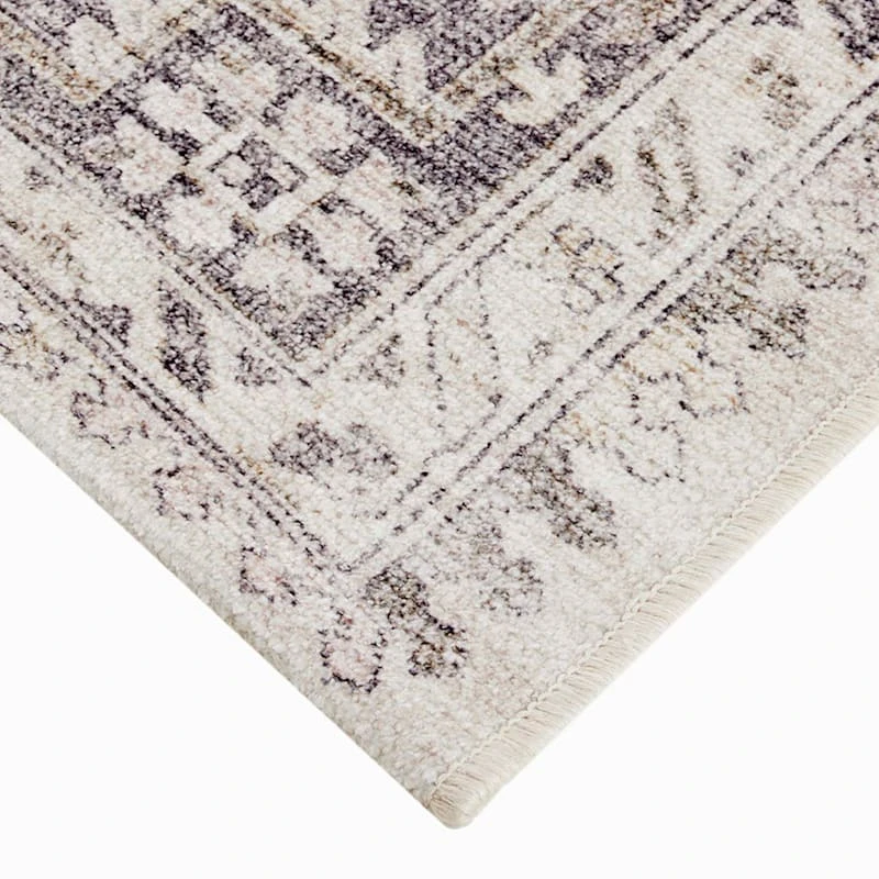 (B829) Grey & White Floral Washable Accent Rug, 3x5 2 (B829) Grey & White Floral Washable Accent Rug, 3x5 - Image 2