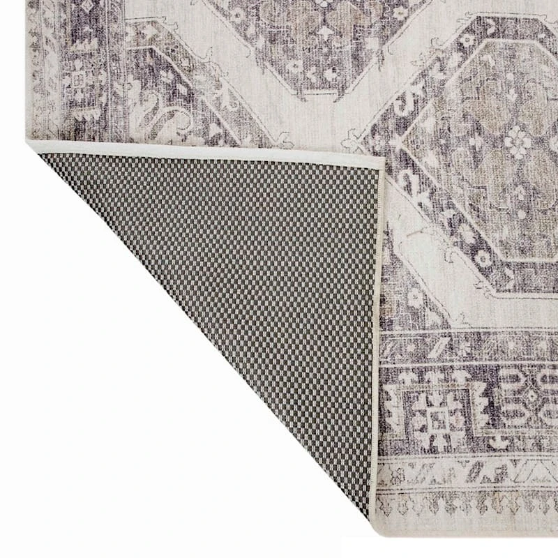 (B829) Grey & White Floral Washable Accent Rug, 3x5 3 (B829) Grey & White Floral Washable Accent Rug, 3x5 - Image 3