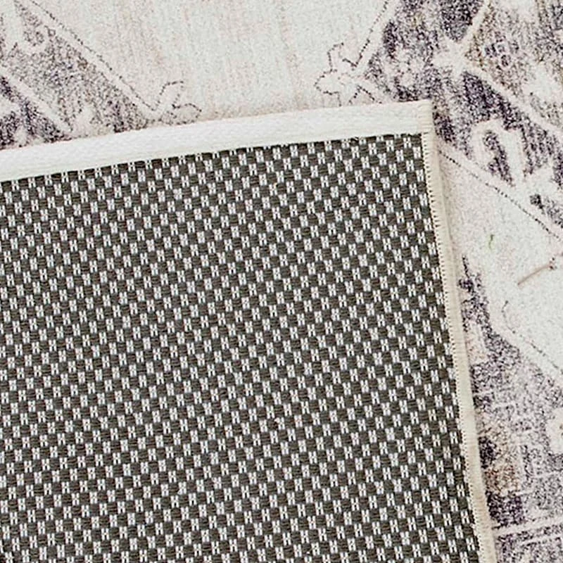 (B829) Grey & White Floral Washable Accent Rug, 3x5 4 (B829) Grey & White Floral Washable Accent Rug, 3x5 - Image 4