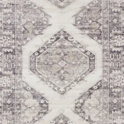 (B829) Grey & White Floral Washable Area Rug, 5x7 -Rugs Sales Store b829 grey white floral washable area rug 5x7 4