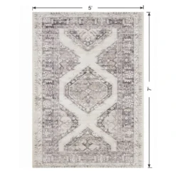 (B829) Grey & White Floral Washable Area Rug, 5x7 -Rugs Sales Store b829 grey white floral washable area rug 5x7 6