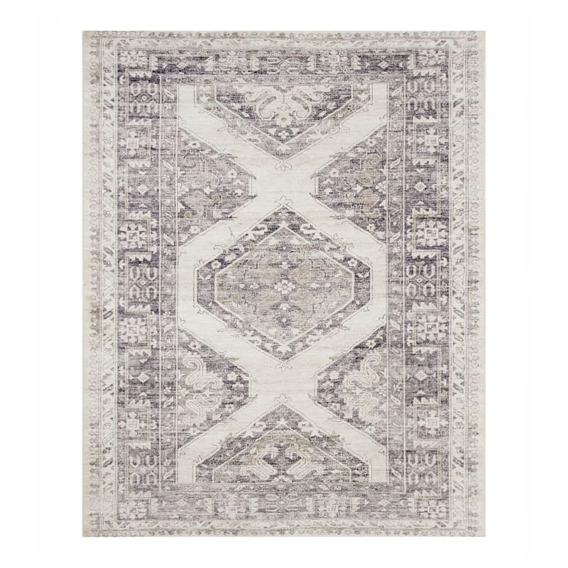 (B829) Grey & White Floral Washable Area Rug, 8x10 1 (B829) Grey & White Floral Washable Area Rug, 8x10