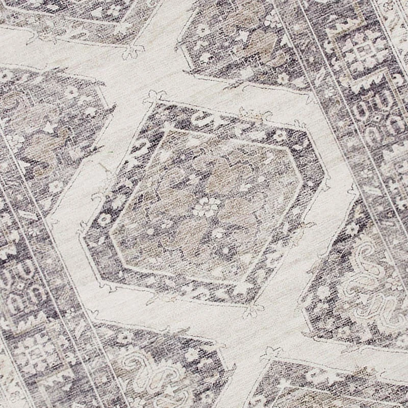 (B829) Grey & White Floral Washable Area Rug, 8x10 4 (B829) Grey & White Floral Washable Area Rug, 8x10 - Image 4