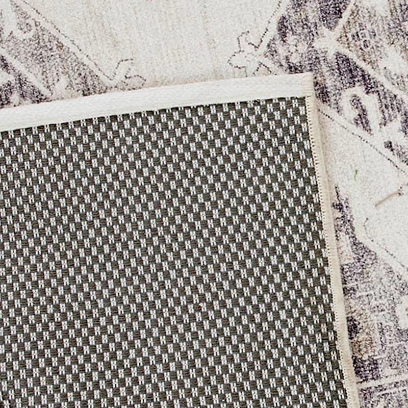 (B829) Grey & White Floral Washable Area Rug, 8x10 5 (B829) Grey & White Floral Washable Area Rug, 8x10 - Image 5