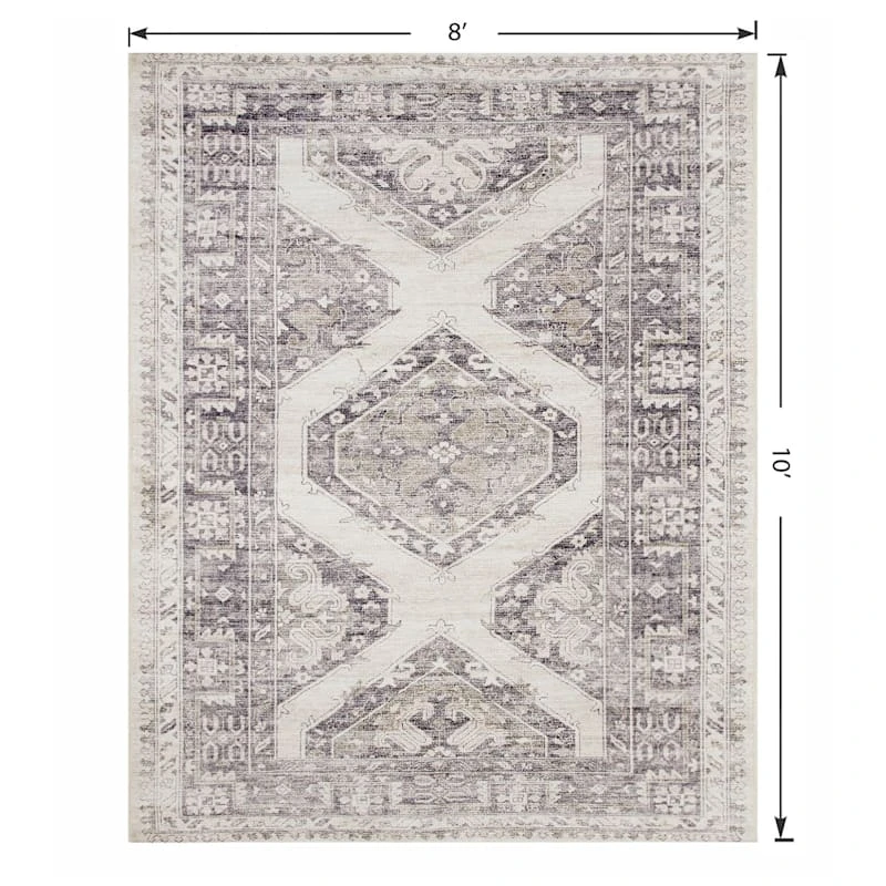 (B829) Grey & White Floral Washable Area Rug, 8x10 6 (B829) Grey & White Floral Washable Area Rug, 8x10 - Image 6