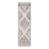 (B829) Grey & White Floral Washable Runner, 2x7