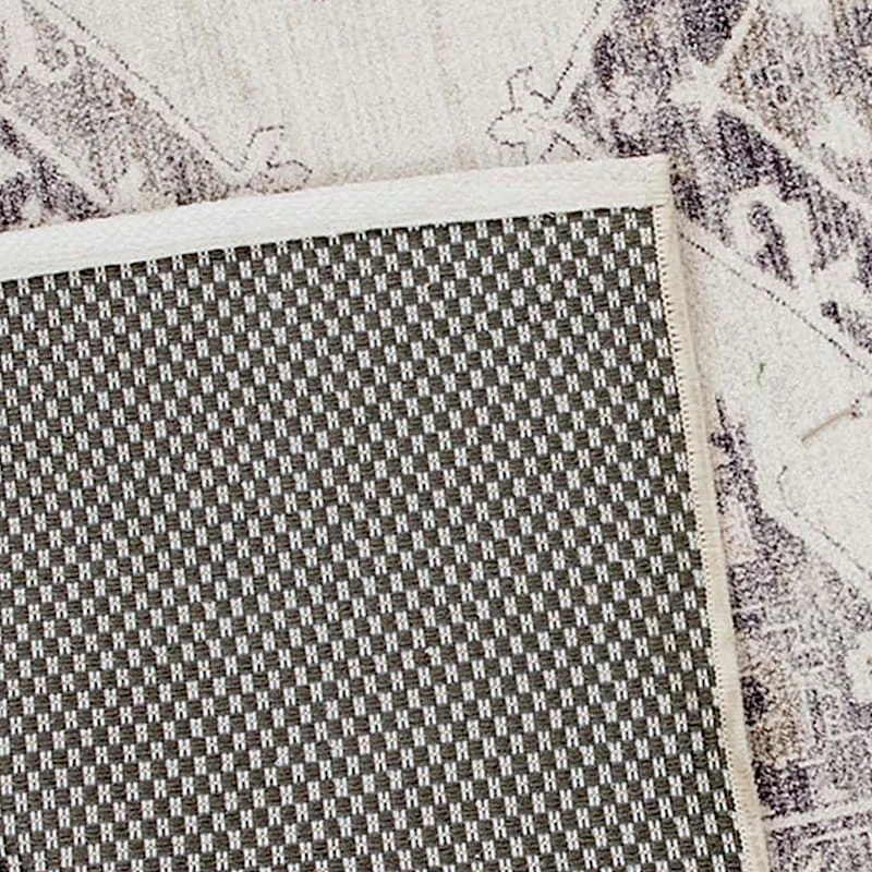 (B829) Grey & White Floral Washable Runner, 2x7 4 (B829) Grey & White Floral Washable Runner, 2x7 - Image 4