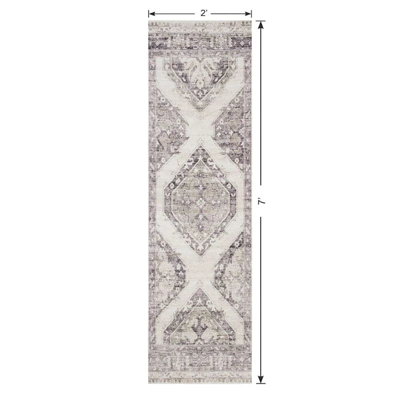 (B829) Grey & White Floral Washable Runner, 2x7 5 (B829) Grey & White Floral Washable Runner, 2x7 - Image 5