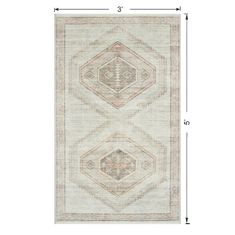 (B830) Pink Multicolor Tribal Washable Accent Rug, 3x5 5 (B830) Pink Multicolor Tribal Washable Accent Rug, 3x5 - Image 5