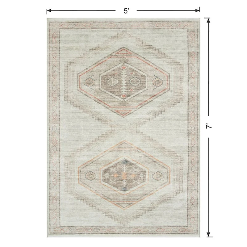 (B830) Pink Multicolor Tribal Washable Area Rug, 5x7 6 (B830) Pink Multicolor Tribal Washable Area Rug, 5x7 - Image 6