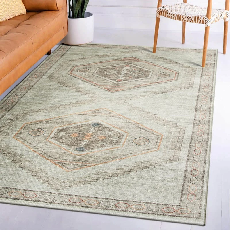 (B830) Pink Multicolor Tribal Washable Area Rug, 5x7 7 (B830) Pink Multicolor Tribal Washable Area Rug, 5x7 - Image 7