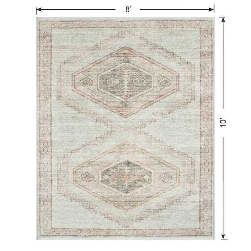 (B830) Pink Multicolor Tribal Washable Area Rug, 8x10 6 (B830) Pink Multicolor Tribal Washable Area Rug, 8x10 - Image 6