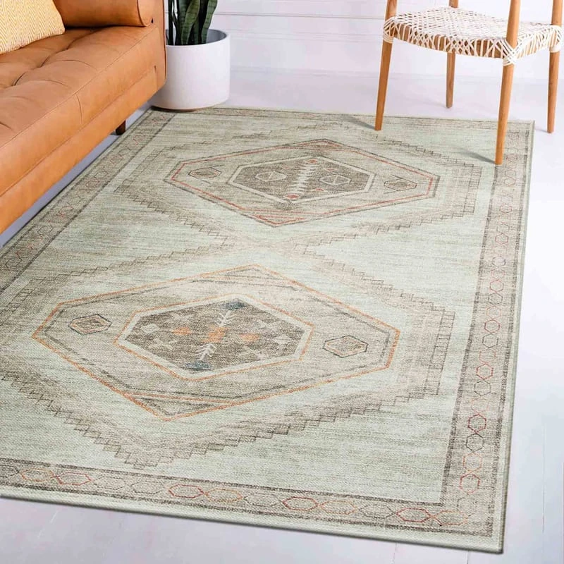 (B830) Pink Multicolor Tribal Washable Area Rug, 8x10 7 (B830) Pink Multicolor Tribal Washable Area Rug, 8x10 - Image 7