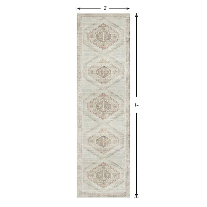 (B830) Pink Multicolor Tribal Washable Runner, 2x7 5 (B830) Pink Multicolor Tribal Washable Runner, 2x7 - Image 5