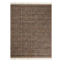 (B848) Tracey Boyd Devon Black Diamond Design Tassel Area Rug, 8x10