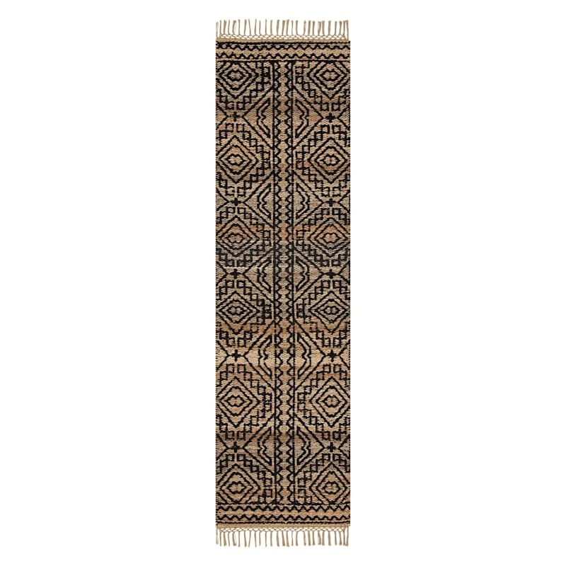 (B848) Tracey Boyd Devon Black Diamond Design Tassel Runner, 2x7 1 (B848) Tracey Boyd Devon Black Diamond Design Tassel Runner, 2x7