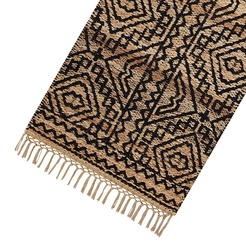 (B848) Tracey Boyd Devon Black Diamond Design Tassel Runner, 2x7 2 (B848) Tracey Boyd Devon Black Diamond Design Tassel Runner, 2x7 - Image 2