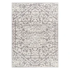 (B862) Found & Fable Lyna Grey & White Patterned Washable Area Rug, 5x7