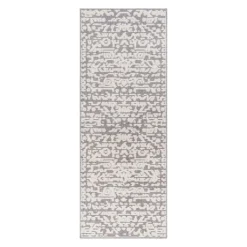 (B862) Found & Fable Lyna Grey & White Patterned Washable Runner, 2x7