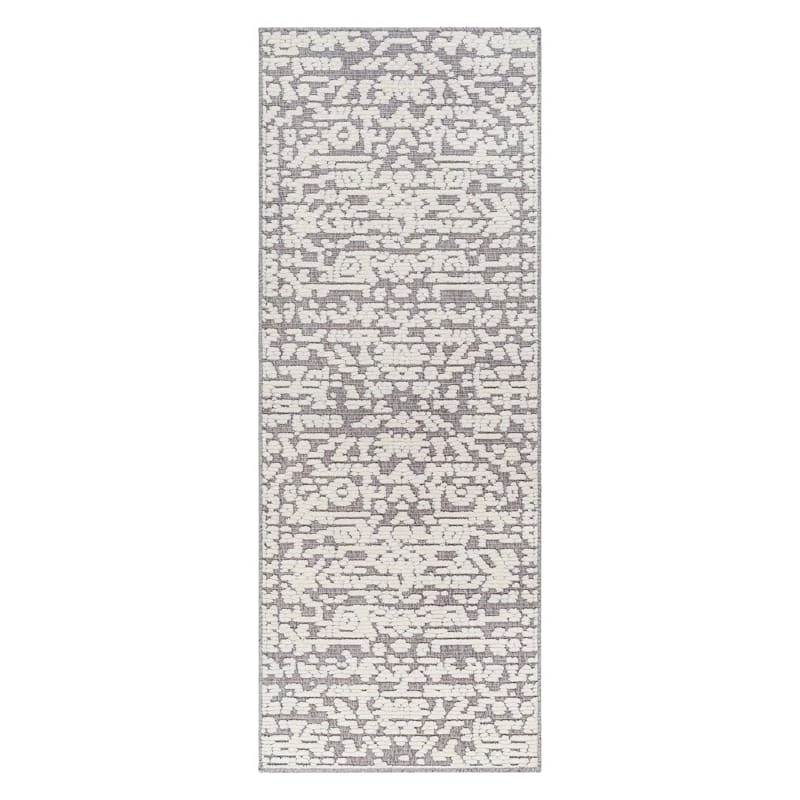 (B862) Found & Fable Lyna Grey & White Patterned Washable Runner, 2x7 1 (B862) Found & Fable Lyna Grey & White Patterned Washable Runner, 2x7