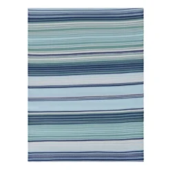 Blue Striped Plastic Outdoor Area Rug, 5x7