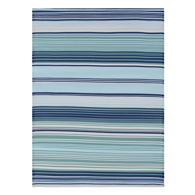Blue Striped Plastic Outdoor Area Rug, 5x7 2 Blue Striped Plastic Outdoor Area Rug, 5x7 - Image 2