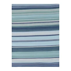 Blue Striped Plastic Outdoor Area Rug, 7x10