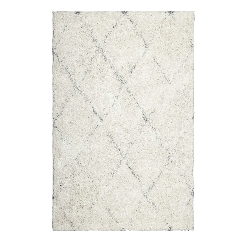 (C103) Ivory & Grey Long Pile Diamond Design Shag Area Rug, 5x7 1 (C103) Ivory & Grey Long Pile Diamond Design Shag Area Rug, 5x7