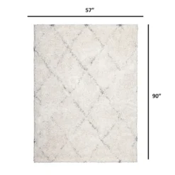 (C103) Ivory & Grey Long Pile Diamond Design Shag Area Rug, 5x7 7 (C103) Ivory & Grey Long Pile Diamond Design Shag Area Rug, 5x7 -Rugs Sales Store c103 ivory grey long pile diamond design shag area rug 5x7 4