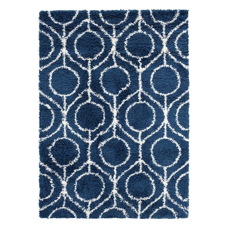 (C156) Blue & Ivory Geometric Soft Shag Area Rug, 8x10 1 (C156) Blue & Ivory Geometric Soft Shag Area Rug, 8x10