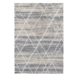 (C157) White & Grey Moroccan Style Shag Area Rug, 5x7